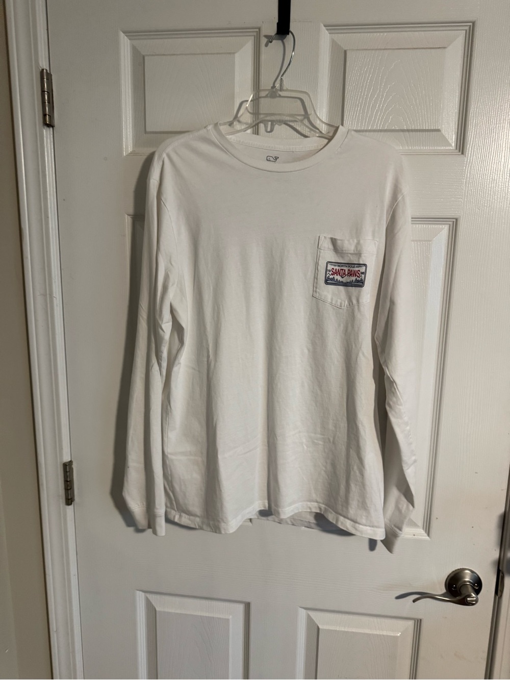 Vineyard Vines White Long Sleeve Pocket Tee with Logo Patch